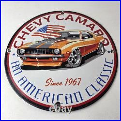Vintage Chevrolet Sign Chevy Camaro Automobile Gas Pump Porcelain Ad Sign