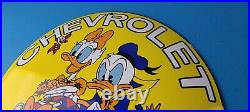 Vintage Chevrolet Sign Donald Duck Sign Porcelain Convex Sales Gas Pump Sign