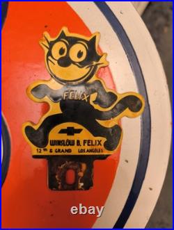Vintage Chevrolet Sign Gas Felix Auto Porcelain License Plate Topper