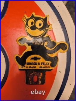Vintage Chevrolet Sign Gas Felix Auto Porcelain License Plate Topper