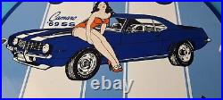 Vintage Chevrolet Sign Porcelain Camaro 69 SS Gas Pump Auto Pinup Girl Sign