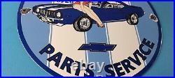 Vintage Chevrolet Sign Porcelain Camaro 69 SS Gas Pump Auto Pinup Girl Sign