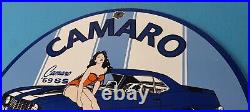 Vintage Chevrolet Sign Porcelain Camaro 69 SS Gas Pump Auto Pinup Girl Sign