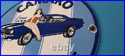 Vintage Chevrolet Sign Porcelain Camaro 69 SS Gas Pump Auto Pinup Girl Sign