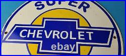 Vintage Chevrolet Sign Super Service Automobile Motors Gas Pump Porcelain Sign