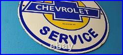 Vintage Chevrolet Sign Super Service Automobile Motors Gas Pump Porcelain Sign