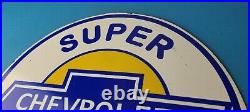 Vintage Chevrolet Sign Super Service Automobile Motors Gas Pump Porcelain Sign