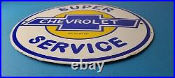 Vintage Chevrolet Sign Super Service Automobile Motors Gas Pump Porcelain Sign