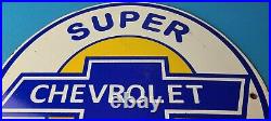 Vintage Chevrolet Sign Super Service Automobile Motors Gas Pump Porcelain Sign