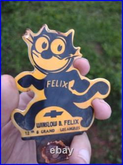 Vintage Chevrolet Sign Topper Gas Felix Auto Porcelain License Plate Topper