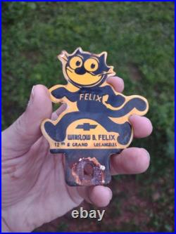 Vintage Chevrolet Sign Topper Gas Felix Auto Porcelain License Plate Topper