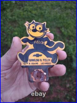 Vintage Chevrolet Sign Topper Gas Felix Auto Porcelain License Plate Topper