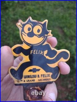 Vintage Chevrolet Sign Topper Gas Felix Auto Porcelain License Plate Topper