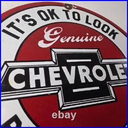 Vintage Chevrolet Sign Warning, Automobile Motors Gas Pump Porcelain Sign