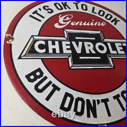 Vintage Chevrolet Sign Warning, Automobile Motors Gas Pump Porcelain Sign