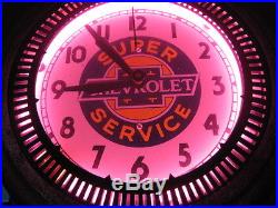 Vintage Chevrolet Super Service Neon Clock Sales Chicago Spinner Clock Works