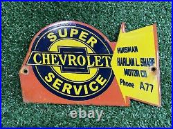 Vintage Chevrolet Super Service Porcelain Sign Automobile Dealer Sales Gas Chevy