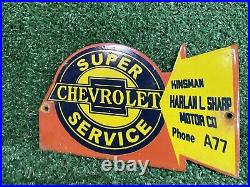 Vintage Chevrolet Super Service Porcelain Sign Automobile Dealer Sales Gas Chevy