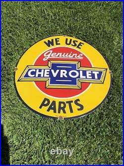 Vintage Chevrolet genuine parts porcelain sign 30 Inch Dealership