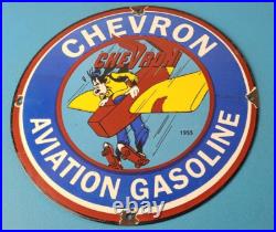 Vintage Chevron Gasoline Sign Aviation Gas, Goofy Auto Gas Porcelain Sign