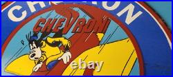 Vintage Chevron Gasoline Sign Aviation Gas, Goofy Auto Gas Porcelain Sign