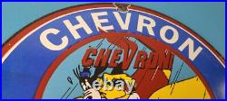 Vintage Chevron Gasoline Sign Aviation Gas, Goofy Auto Gas Porcelain Sign