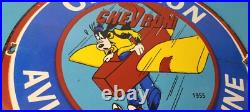 Vintage Chevron Gasoline Sign Aviation Gas, Goofy Auto Gas Porcelain Sign