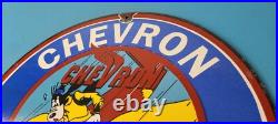 Vintage Chevron Gasoline Sign Aviation Gas, Goofy Auto Gas Porcelain Sign