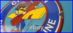 Vintage Chevron Gasoline Sign Aviation Gas, Goofy Auto Gas Porcelain Sign