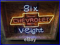 Vintage Chevy Chevrolet Dealershiip V-eight Neon Sign Restored