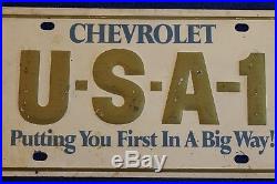Vintage Chevy USA-1 Steel Green Back Dealer Front License Plate Topper You First