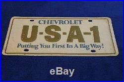 Vintage Chevy USA-1 Steel Green Back Dealer Front License Plate Topper You First