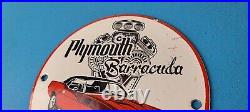 Vintage Chrysler Plymouth Barracuda Sign Automobile Gas Pump Porcelain Sign