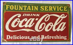 Vintage Coke Coca-cola 24 Fountain Service Porcelain Sign Car Truck Oil Gas