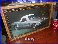 Vintage Corvette Print Clock Wood Frame 21x13