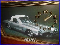 Vintage Corvette Print Clock Wood Frame 21x13