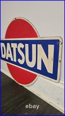 Vintage DATSUN Dealer Advertising Sign 1970s 1980s Nissan Garage Metal Car Sign