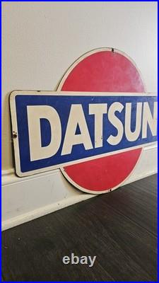 Vintage DATSUN Dealer Advertising Sign 1970s 1980s Nissan Garage Metal Car Sign