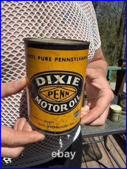 Vintage DIXIE Penn motor oil metal Can gas Auto oil Rare! 1 quart