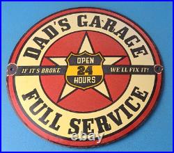 Vintage Dad's Garage Porcelain Mechanic Full Service Automobile Gas Station Sign