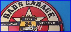 Vintage Dad's Garage Porcelain Mechanic Full Service Automobile Gas Station Sign