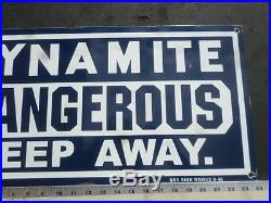 Vintage Dangerous Dynamite porcelain sign metal garage station lube can car man