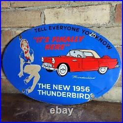 Vintage Dated 1956 Thunderbird Automobile Porcelain Gas Station Sign 11 X 16.5