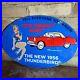 Vintage-Dated-1956-Thunderbird-Automobile-Porcelain-Gas-Station-Sign-11-X-16-5-01-nm