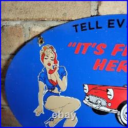 Vintage Dated 1956 Thunderbird Automobile Porcelain Gas Station Sign 11 X 16.5
