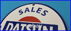 Vintage Datsun Porcelain Gas Pump Plate Auto Trucks Service Station Sales Sign