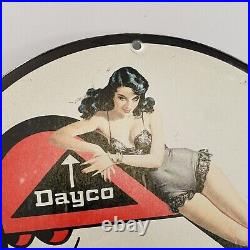 Vintage Dayco Porcelain Racing Belts Auto Mobile Service Gasoline Metal Oil Sign