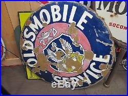 Vintage Dealer Oldsmobile Porcelain Advertisement Service Sign 42 Round