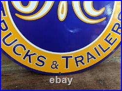 Vintage Dealership Car Trucks & Trailers Dealer Metal Porcelain Sign 12