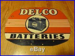 Vintage Delco Batteries Double Sided Sign AC GM Chevrolet Gas Oil